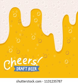 Pouring beer with bubble froth in glass for background on front view wave curve shape