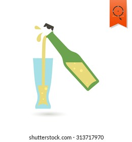 Pouring Beer in Glass. Oktoberfest Beer Festival. Flat design style. Vector