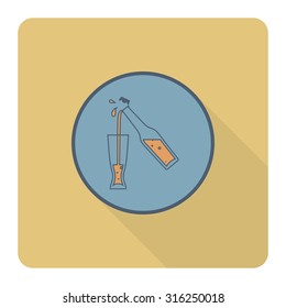 Pouring Beer in Glass. Oktoberfest Beer Festival. Long Shadow. Flat design style. Vector
