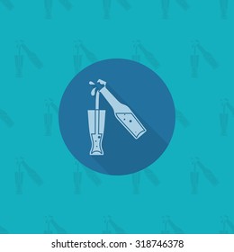 Pouring Beer in Glass. Oktoberfest Beer Festival. Long Shadow. Flat design style. Vector