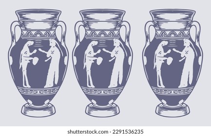 Pouring Black and White Oinochoe Vector Illustration - Ancient Greek Wine Jug Element