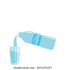 pouring bottled mineral water into a glass vector illustration design template web