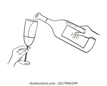 Pouring champagne to champagne glasses. 