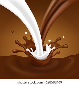 Pouring chocolate and milk liquid flow