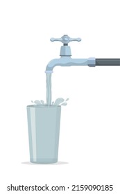 pouring clean water from a tap into a glass