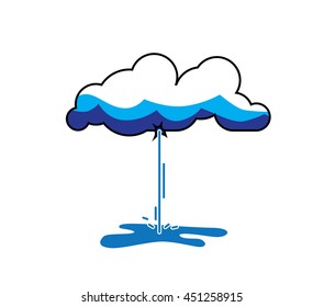pouring cloud into the puddle emptying itself vector illustration