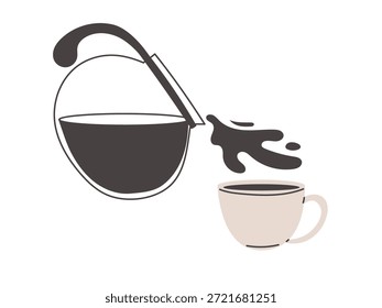 Verter café da chaleira para a ilustração da xícara