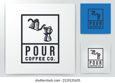 pouring coffee or tea from teapot to glass mug logo Ideas. Inspiration logo design. Template Vector Illustration. Isolated On White Background