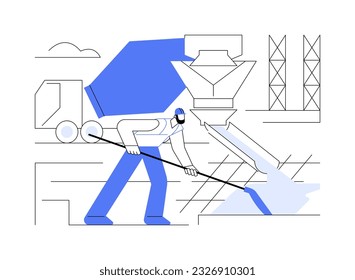 Pouring concrete abstract concept vector illustration. Pouring concrete truck at construction site, industrial transport, heavy machinery, cement mixing, building process abstract metaphor.