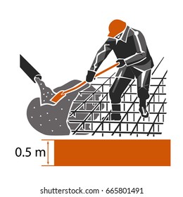 Pouring of concrete mixture.