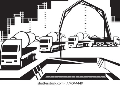 Pouring concrete on construction site - vector illustration