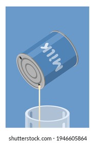 Pouring condensed milk into cup. Simple flat illustration