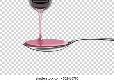 Pouring cough medicine onto a spoon from a bottle