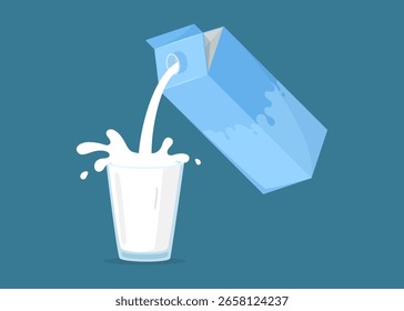 Verter un vaso de leche creando salpicaduras ilustración de stock