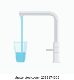 Pouring glass of water from kitchen faucet isolated on white bakcground. Vector illustration