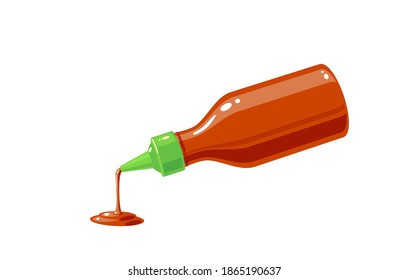 Pouring Hot Chilli Sauce Out Of Bottle, Vector Illustration Cartoon Icon Isolated On White Background.