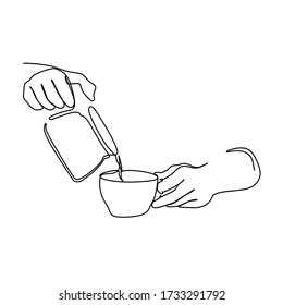 Pouring a hot coffee to the cup. continuous single line drawing vector illustration