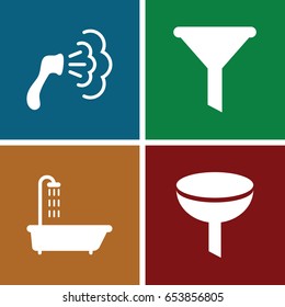 Pouring icons set. set of 4 pouring filled icons such as shower