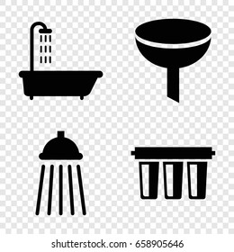 Pouring icons set. set of 4 pouring filled icons such as shower