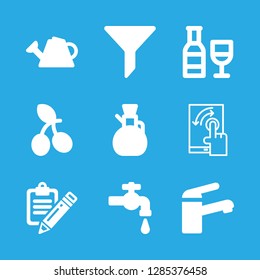 pouring icons set with wine, watering can and olive oil vector set