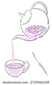 Verter el té de lavanda en el Vector de la taza