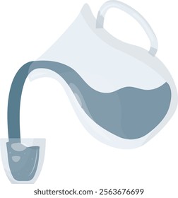 Pouring Liquid Into Glass Illustration. Minimalist vector art of a jug pouring liquid into a glass, representing hydration, simplicity, and fluidity in design. Save water illustration.