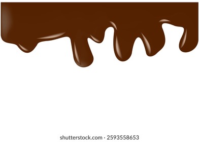 Pouring  melted milk chocolate falling down isolated on white background, Cocoa melting in vector graphic illustration