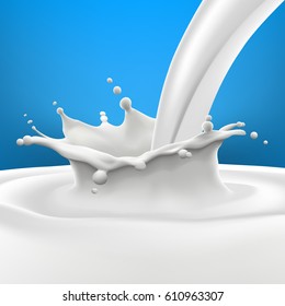 Pouring milk with big splash high quality vector realistic illustration