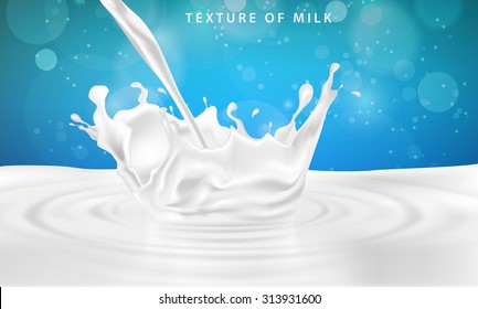 pouring milk drink splashing into milk on a blue background