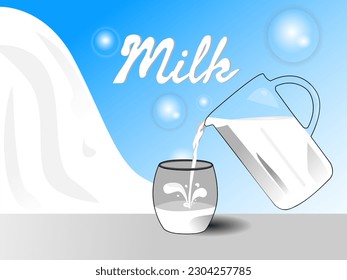 Pouring milk to a glass, on an isolated background. Pouring Milk from Jug to a Glass, vector.
