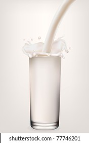 Pouring milk in a glass on white background. Vector illustration.