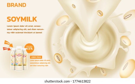 Pouring milk and soy bean. soy milk ad