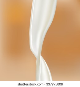 Pouring milk splash isolated on coffee background. Cows, sheep, goats, soya, rice, oat, coconut milk splash pour. Vector illustration. Texture created with mesh tool.  For your design and business.