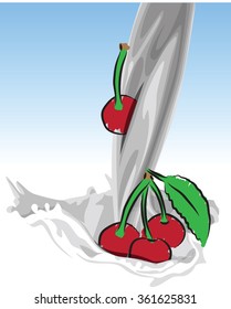 pouring milk-cherry illustration