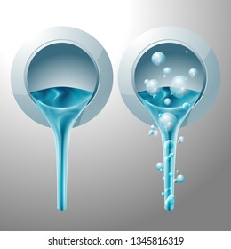 Pouring oil blue color from bottle, vector illustration and design.