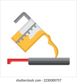 Pouring pancake batter into pan. Vector illustration