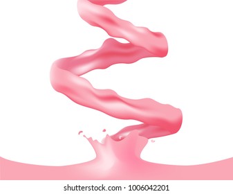 pouring pink strawberry milk and cream vector / milk splash