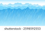 Pouring rain from clouds on blue background. Falling drops. Weather forecast. Vector illustration