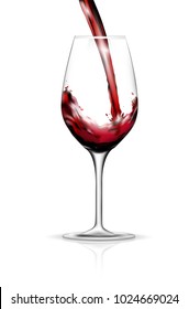 Pouring red wine into glass isolated on white background - vector illustration