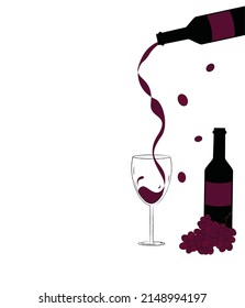 Vino Rojo en un vector de ilustración de vidrio. Botellas de la Ilustración de Vinos Rojos. Vector de ilustración de las uvas rojas.