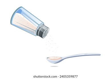 Pouring salt into spoon vector isolated on white background
