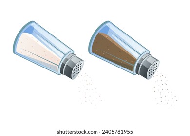 Pouring salt and pepper shakers vector isolated on white background.