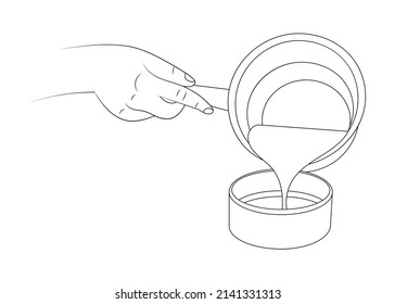 Pouring sauce into a bowl sketch illustration.