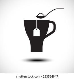 Pouring sugar in coffee or tea cup
