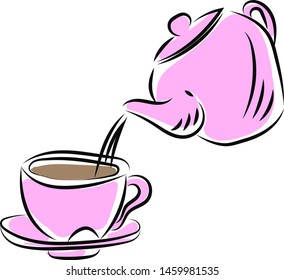Pouring Tee in Teebecher, Illustration, Vektorgrafik auf weißem Hintergrund.