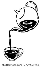 Verter el té en el Vector de arte de la línea de la taza