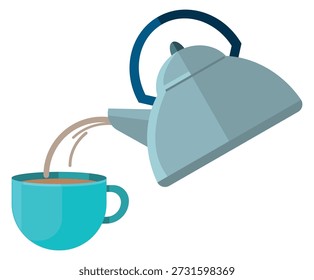 Verter el té en la taza. Taza de agua caliente humeante