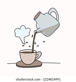 pouring tea from a teapot into a mug