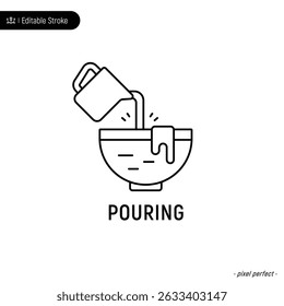 Pouring thin line icon, editable stroke, pixel perfect, compatible for app or web, isolated on a white background