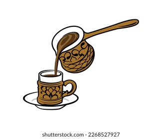 Pouring Turkish Coffee with Cezve Illustration